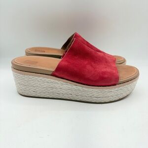 FitFlop Eloise Red Suede Espadrille Platform Wedge Slide Sandals Size 9